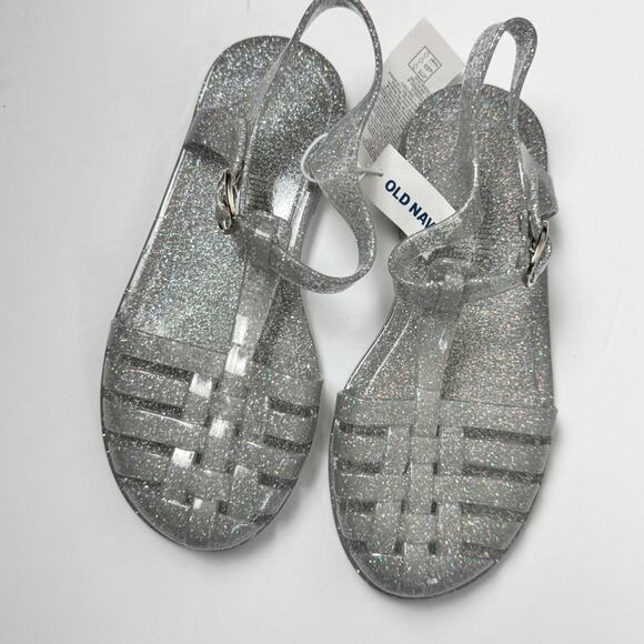 Old Navy Girls Silver Glitter Fisherman Ankle Strap Sandals Sz 12 - Picture 2 of 10
